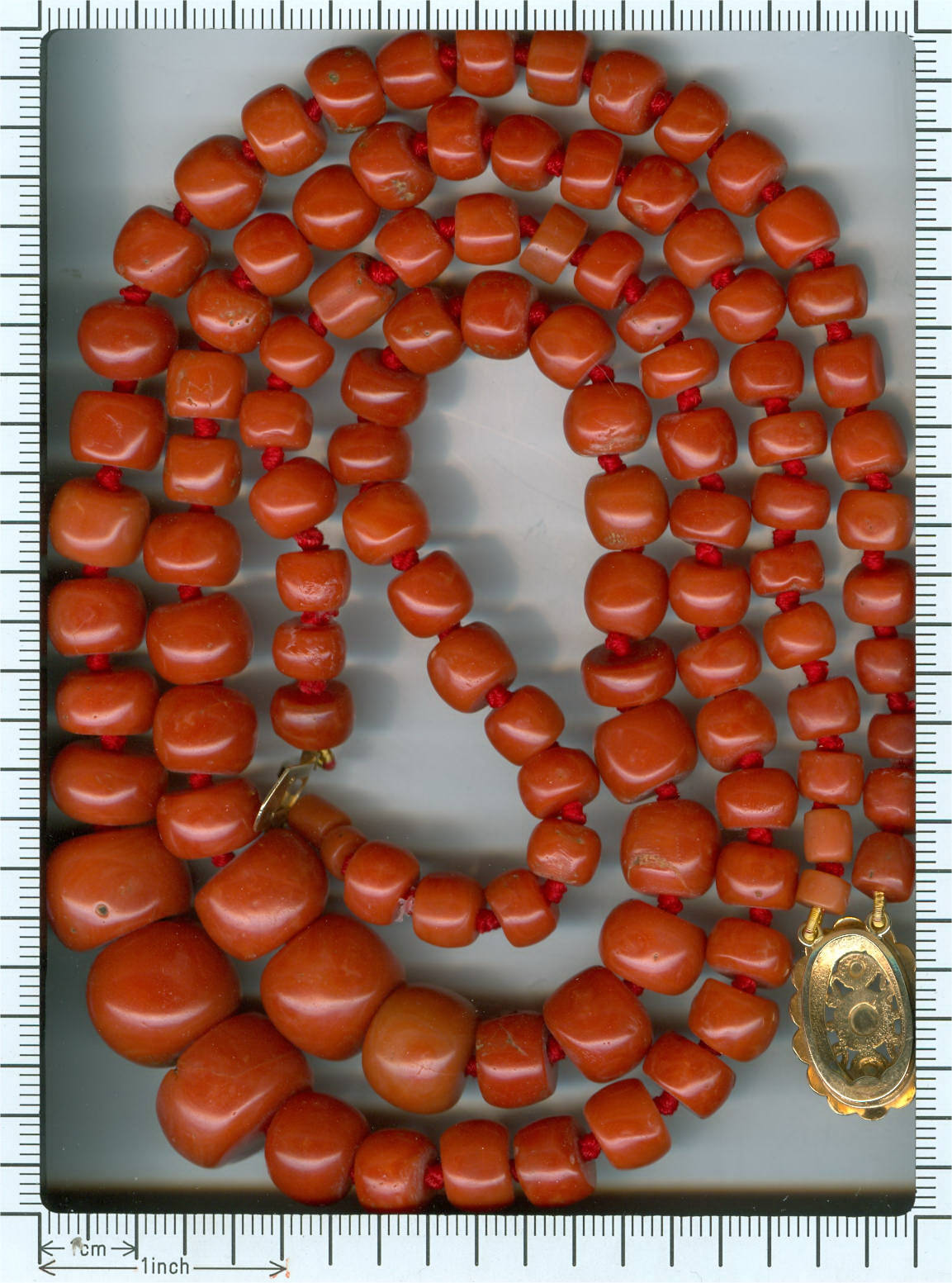 Dutch two string coral bead necklace with extraordinary size beads (image 3 of 3)